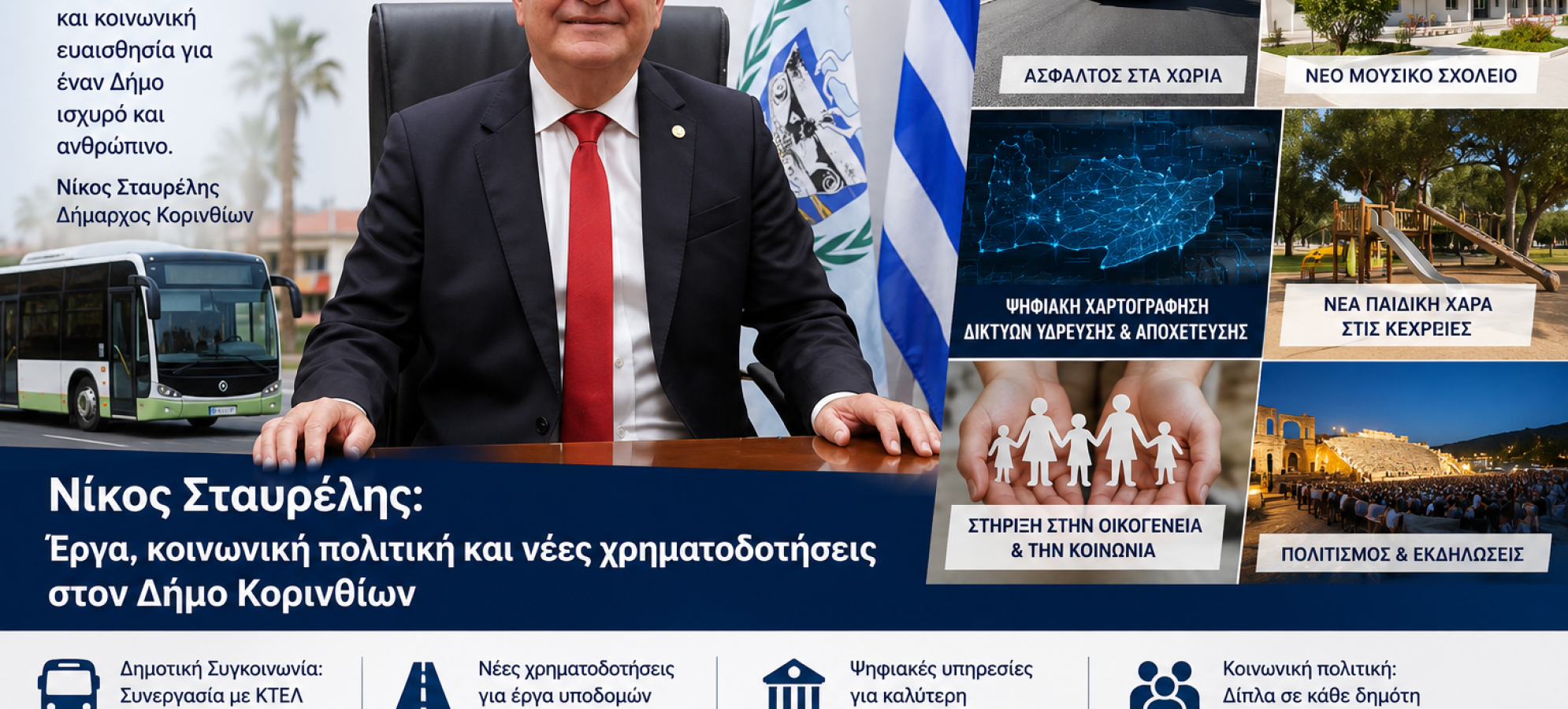 Νίκος Σταυρέλης: Κοινωνική πολιτική, έργα υποδομής και δημοτική συγκοινωνία στο επίκεντρο της εβδομαδιαίας ανασκόπησης